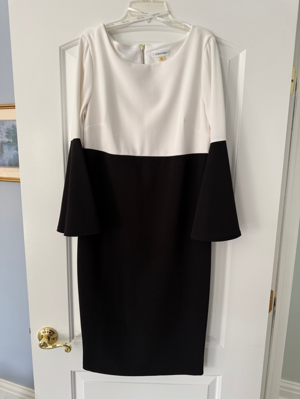 Calvin Klein Two-Tone Bell Sleeve Sheath Dress - Black & White